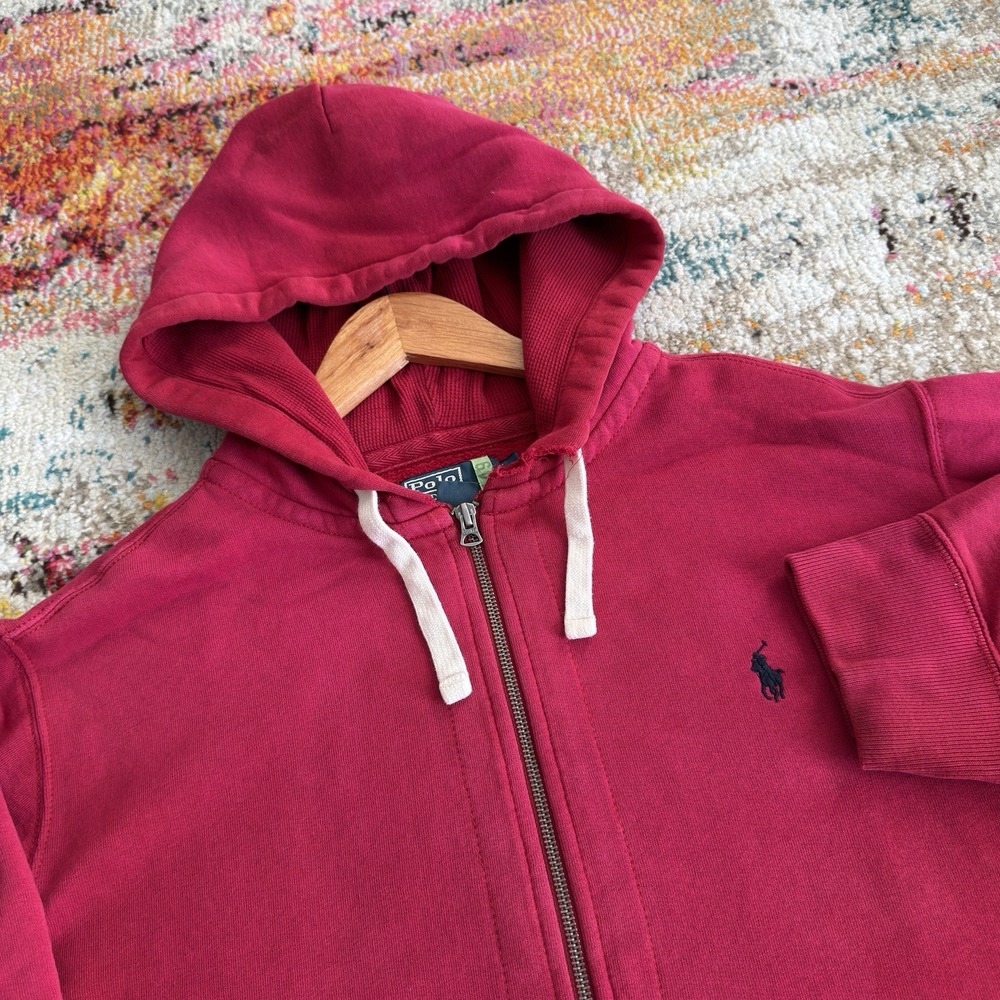 Vintage Polo Ralph Lauren Full Zip Hoodie Sweatshirt Faded Red Mens XL